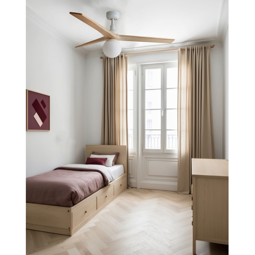 FARO 34280WT-11L - Lubinis ventiliatorius KLIM M 1xE27/15W/230V medis/balta diametras 125 cm Wi-Fi Tuya + nuotolinio valdymo pultas