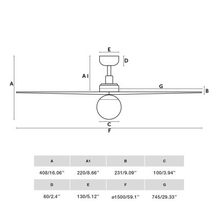 FARO 34282WT-11L - Lubinis ventiliatorius KLIM L 1xE27/15W/230V medis/juoda diametras 150 cm Wi-Fi Tuya + nuotolinio valdymo pultas