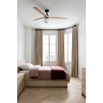 FARO 34282WT-11L - Lubinis ventiliatorius KLIM L 1xE27/15W/230V pušis/juoda diametras 150 cm Wi-Fi Tuya + nuotolinio valdymo pultas