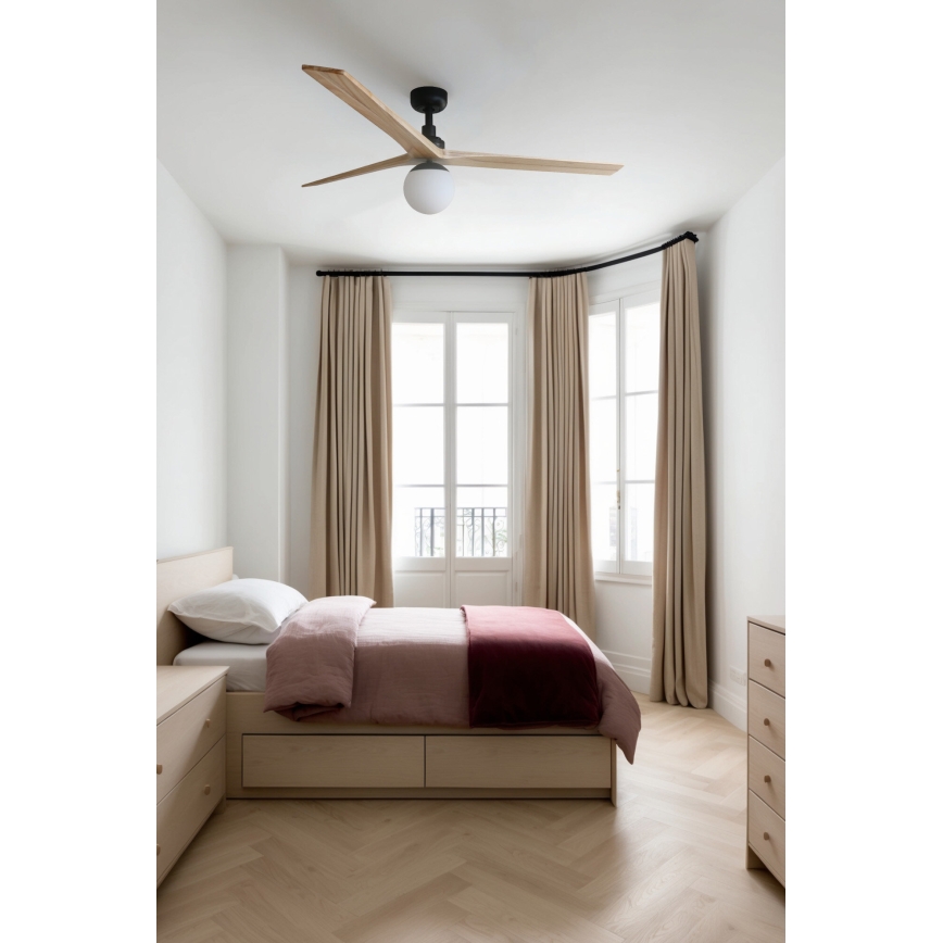 FARO 34282WT-11L - Lubinis ventiliatorius KLIM L 1xE27/15W/230V pušis/juoda diametras 150 cm Wi-Fi Tuya + nuotolinio valdymo pultas