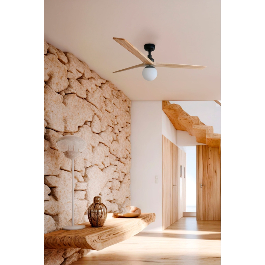 FARO 34283WT-11L - Lubinis ventiliatorius KLIM M 1xE27/15W/230V medis/juoda diametras 125 cm Wi-Fi Tuya + nuotolinio valdymo pultas