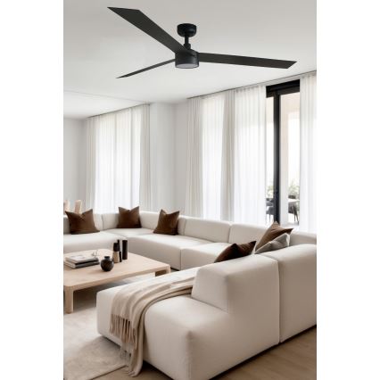 FARO 34293WT1S - LED dimeriuojamas lubinis ventiliatorius CRUISER XL LED/18W/230V 2700/3000/4000K skersmuo 160 cm juodas Wi-Fi Tuya + nuotolinis valdymas