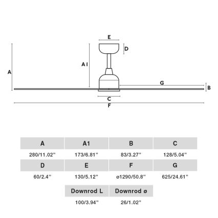 FARO 34301 - Lubinis ventiliatorius PALMA ruda diametras 129 cm IP44 + nuotolinio valdymo pultas