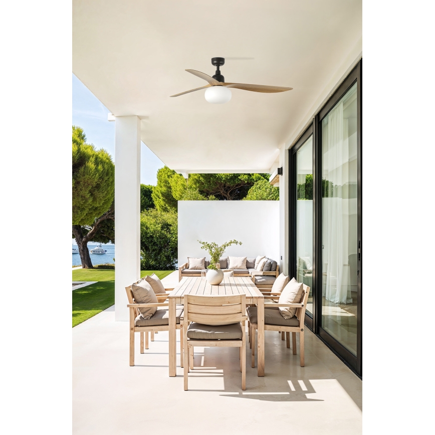 FARO 34360WT-11L - Lubų ventiliatorius OUTWOOD L 1xE27/15W/230V ruda/juoda pr. 150 cm Wi-Fi Tuya IP44 + pultelis