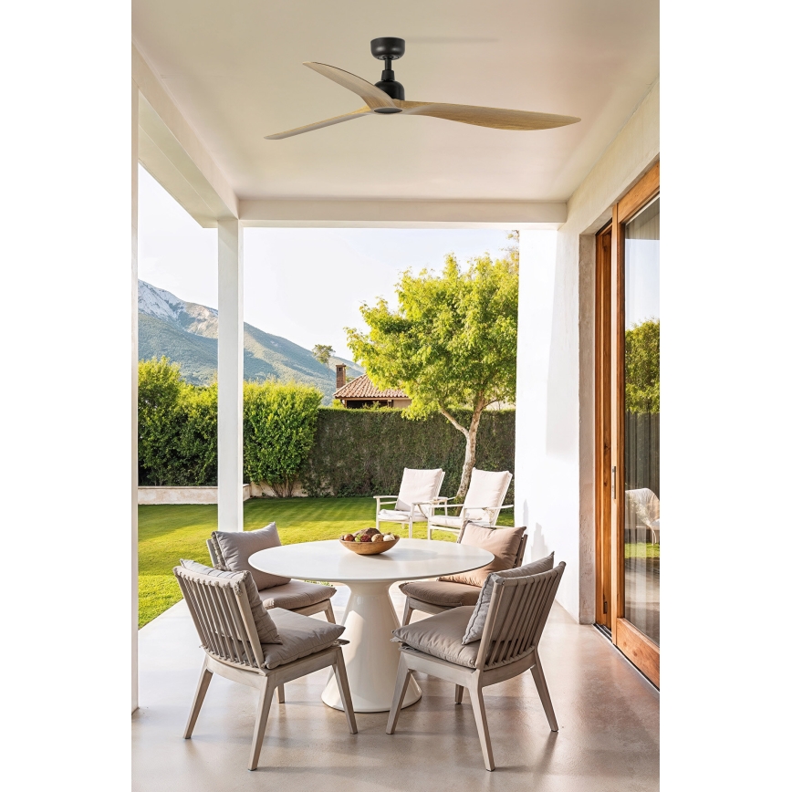 FARO 34360WT - Lubinis ventiliatorius OUTWOOD L ruda/juoda diametras 150 cm Wi-Fi Tuya IP44 + nuotolinio valdymo pultas