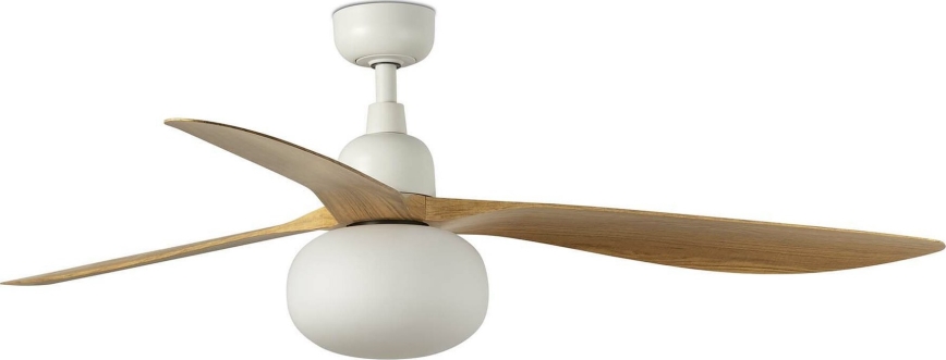 FARO 34361WT-11L - Lubinis ventiliatorius OUTWOOD L 1xE27/15W/230V ruda/balta diametras 150 cm Wi-Fi Tuya IP44 + nuotolinio valdymo pultas