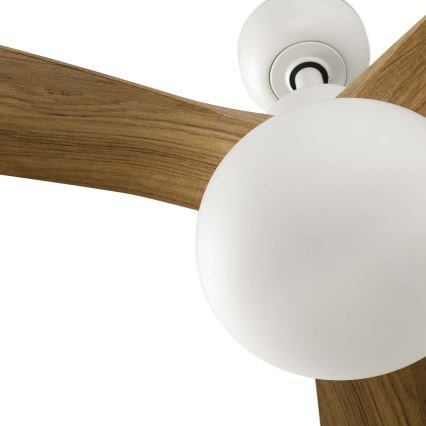 FARO 34361WT-11L - Lubinis ventiliatorius OUTWOOD L 1xE27/15W/230V ruda/balta Ø 150 cm Wi-Fi Tuya IP44 + nuotolinio valdymo pultas