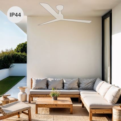 FARO 34362WT-11L - Lubinis ventiliatorius OUTWOOD L 1xE27/15W/230V ruda/juoda diametras 150 cm Wi-Fi Tuya IP44 + nuotolinio valdymo pultas