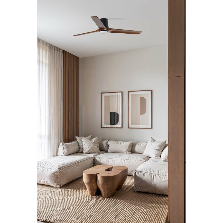 FARO 33839WT-1TW - LED Reguliuojamas lubinis ventiliatorius HEYWOOD TUB L LED/10W/230V 2700/4000/6000K pušis/juoda diametras 132 cm Wi-Fi Tuya + nuotolinio valdymo pultas