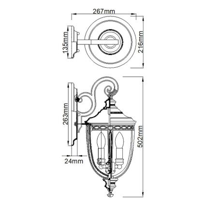 Feiss - Lauko sieninis šviestuvas ENGLISH BRIDLE 3xE14/60W/230V IP44