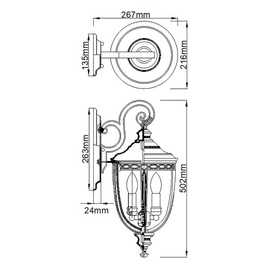 Feiss - Lauko sieninis šviestuvas ENGLISH BRIDLE 3xE14/60W/230V IP44