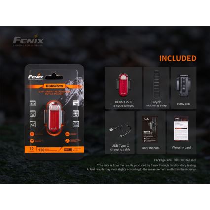 Fenix BC05RV20 - LED Įkraunamas dviračio žibintuvėlis LED/USB IP66 15 lm 120 valandų