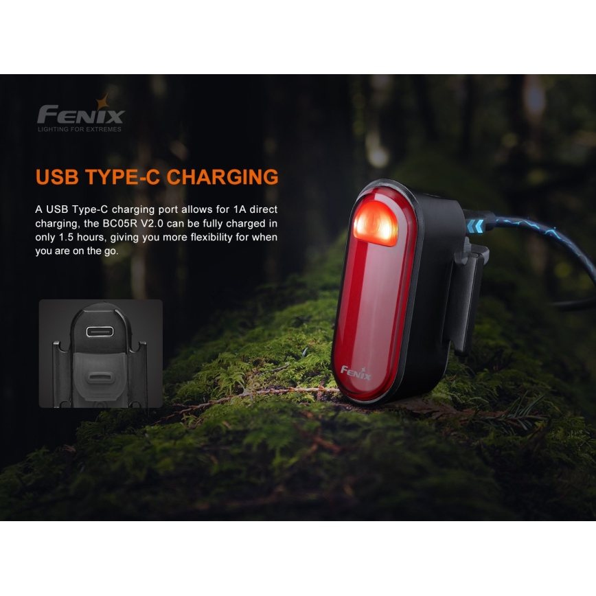 Fenix BC05RV20 - LED Įkraunamas dviračio žibintuvėlis LED/USB IP66 15 lm 120 valandų