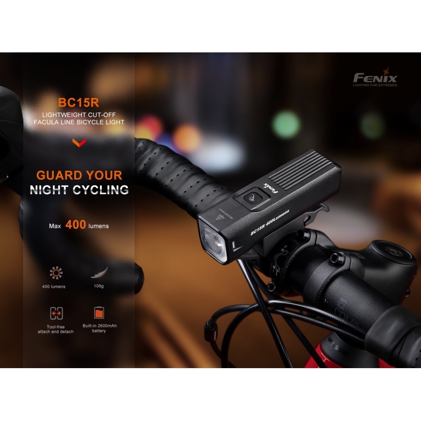 Fenix BC15R - LED Pritemdomas įkraunamas dviračio žibintas LED/USB IP66 400 blizgus 31,5 h 2600 mAh