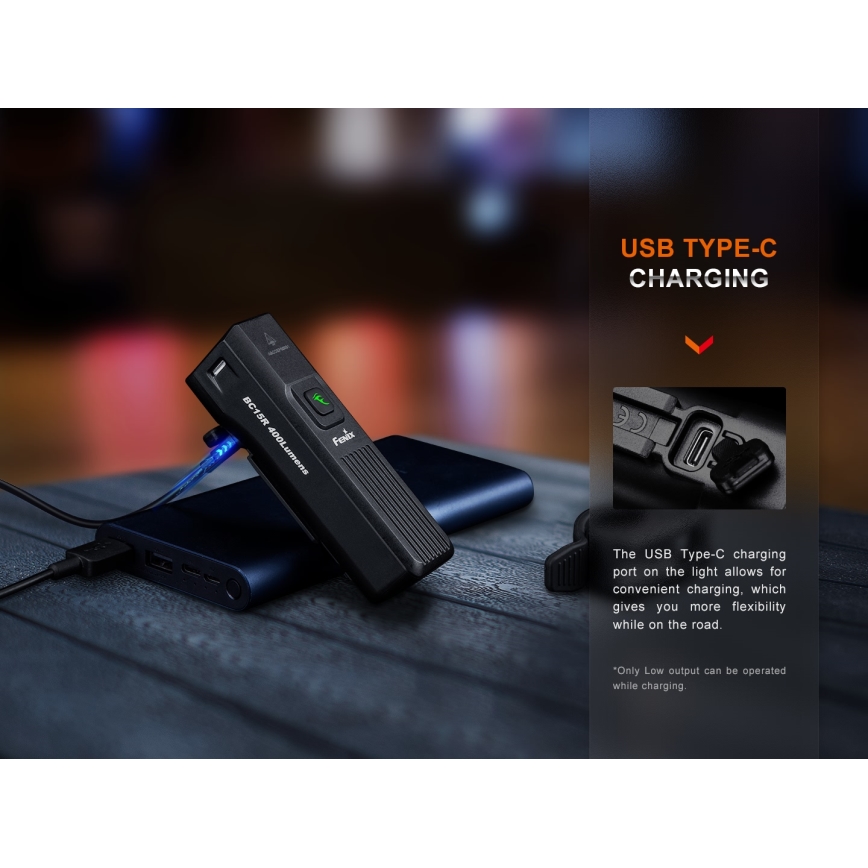 Fenix BC15R - LED Pritemdomas įkraunamas dviračio žibintas LED/USB IP66 400 blizgus 31,5 h 2600 mAh