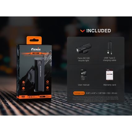 Fenix BC15R - LED Pritemdomas įkraunamas dviračio žibintas LED/USB IP66 400 blizgus 31,5 h 2600 mAh