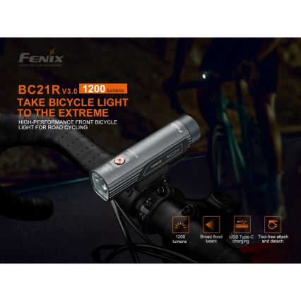 Fenix BC21RV30 - LED įkraunamas dviračio žibintas LED/USB IP68 1200 lm 33 val.