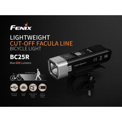 Fenix BC25R - LED Įkraunamas dviračio žibintas  LED/USB IP66 600 lm 36 valandų