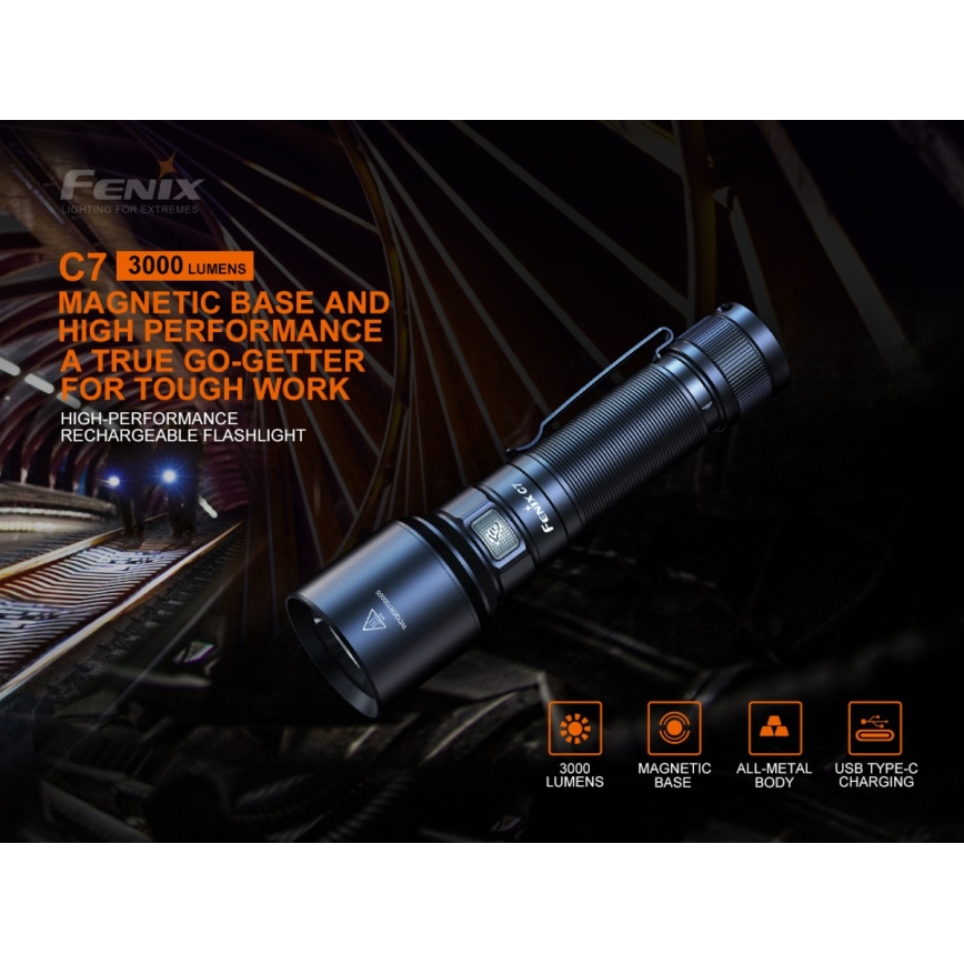 Fenix C7 - LED Pritemdomas įkraunamas žibintuvėlis 1xLED/1x21700 IP68 3000 lm 68 h