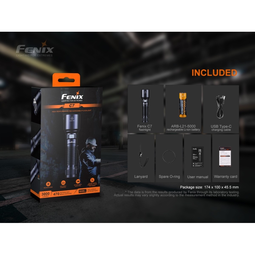 Fenix C7 - reguliuojamo ryškumo įkraunamas LED žibintuvėlis LED/1x21700 IP68 3000 lm 68 val.