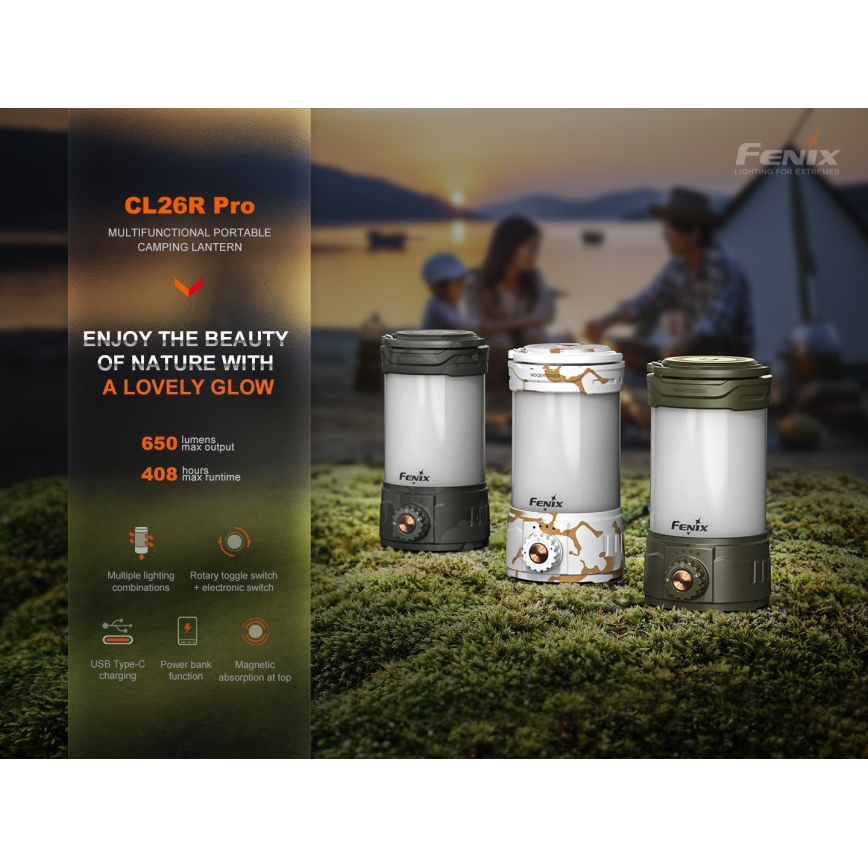 Fenix CL26RPROOLI - LED Pritemdomas nešiojamas įkraunamas lempa LED/USB IP66 650 blizgus 408 h 5000 mAh žalia