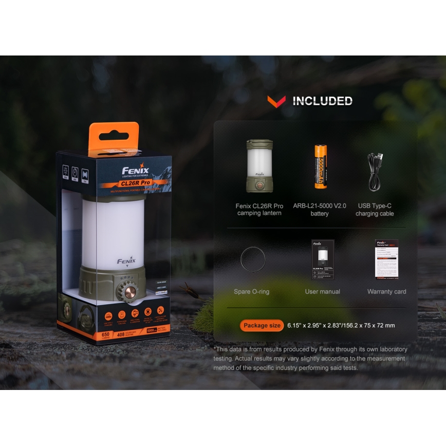 Fenix CL26RPROOLI - LED Pritemdomas nešiojamas įkraunamas lempa LED/USB IP66 650 blizgus 408 h 5000 mAh žalia