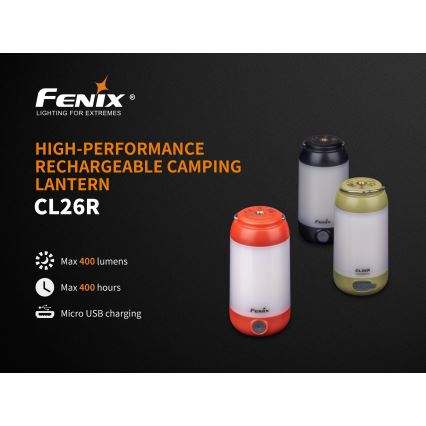 Fenix CL26RRED - LED Pritemdomas nešiojamas įkraunamas lempa LED/USB/2xCR123A IP66 400 blizgus 400 h 2600 mAh oranžinė