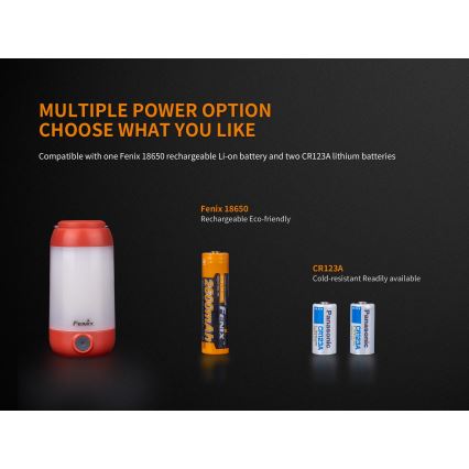Fenix CL26RRED - LED Pritemdomas nešiojamas įkraunamas lempa LED/USB/2xCR123A IP66 400 blizgus 400 h 2600 mAh oranžinė
