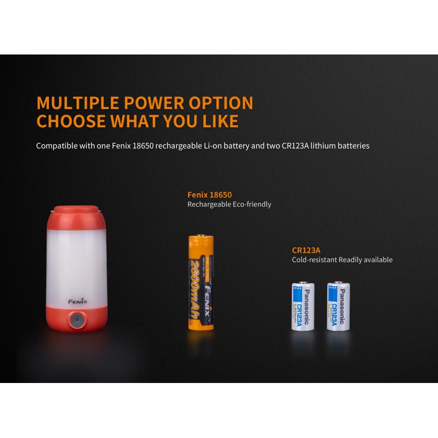 Fenix CL26RRED - LED Pritemdomas nešiojamas įkraunamas lempa LED/USB/2xCR123A IP66 400 blizgus 400 h 2600 mAh oranžinė