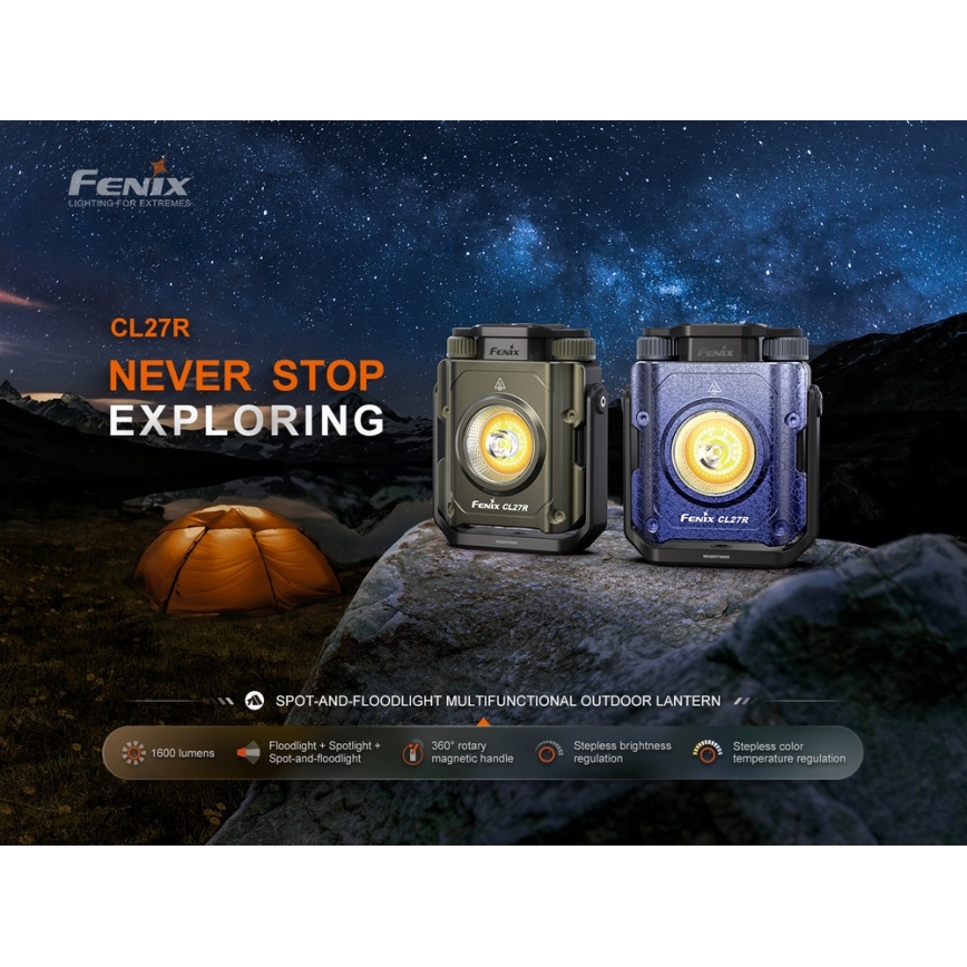 Fenix CL27RGRE - LED Pritemdomas įkraunamas šviestuvas LED/USB IP66 1600 blizgus 285 h 5000 mAh