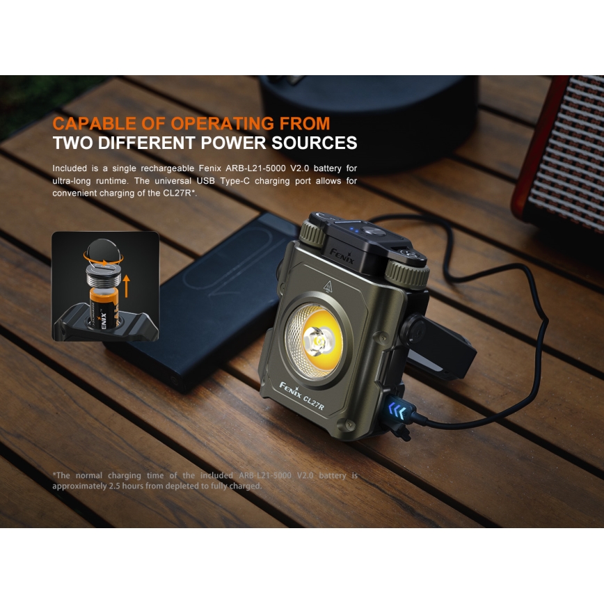 Fenix CL27RGRE - LED Pritemdomas įkraunamas šviestuvas LED/USB IP66 1600 blizgus 285 h 5000 mAh