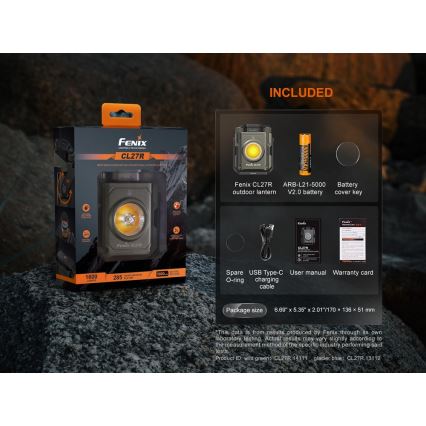 Fenix CL27RGRE - LED Pritemdomas įkraunamas šviestuvas LED/USB IP66 1600 blizgus 285 h 5000 mAh
