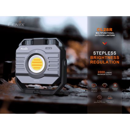 Fenix CL28R - LED Pritemdomas įkraunamas Prožektoriaus šviestuvas su maitinimo banku LED/USB IP66 2000 blizgus 360 h 10000 mAh
