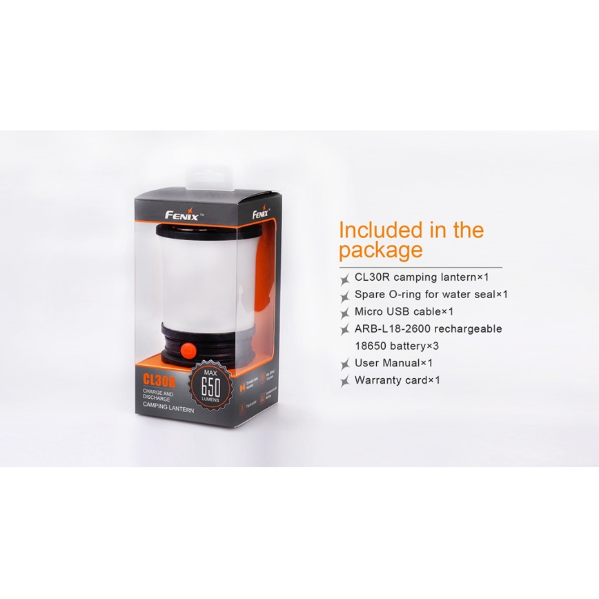 Fenix CL30R - LED Nešiojama įkraunama lempa LED/USB/6xCR123A IPX7 650 lm 300 h 2600 mAh