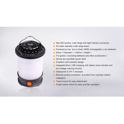 Fenix CL30R - LED Nešiojama įkraunama lempa LED/USB/6xCR123A IPX7 650 lm 300 h 2600 mAh