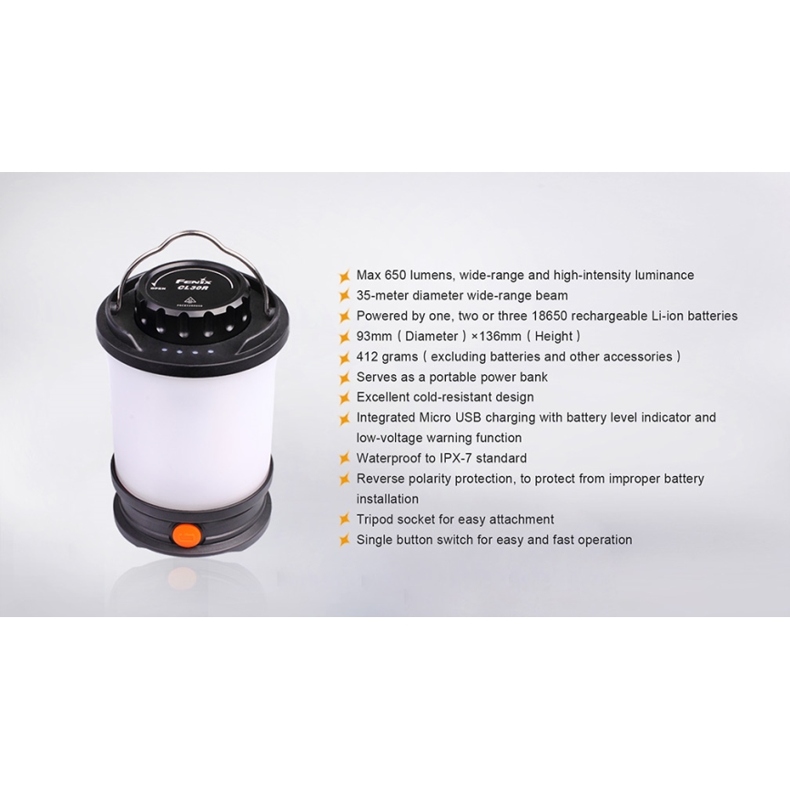Fenix CL30R - LED Nešiojama įkraunama lempa LED/USB/6xCR123A IPX7 650 lm 300 h 2600 mAh