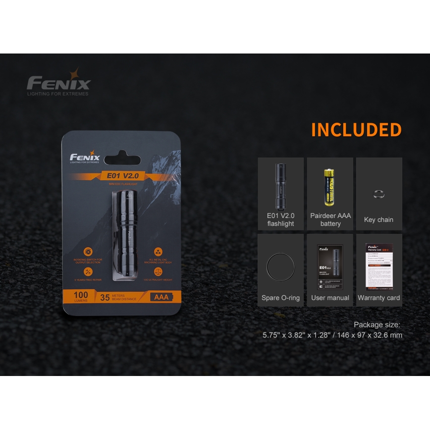 Fenix E01V20BLC - LED Žibintuvėlis LED/1xAAA IP68 100 lm 25 val