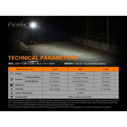 Fenix E01V20BLC - LED Žibintuvėlis LED/1xAAA IP68 100 lm 25 val