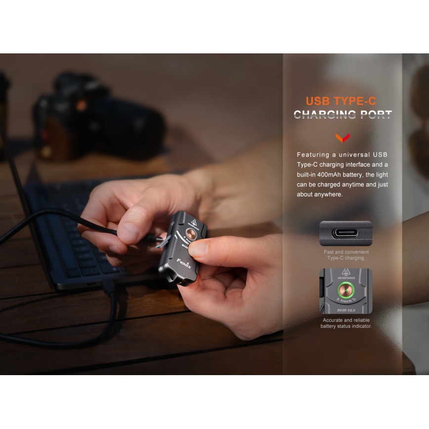 Fenix E03RV20BLU - LED pakraunamas žibintuvėlis LED/USB IP66 500 lm 30 h 400 mAh