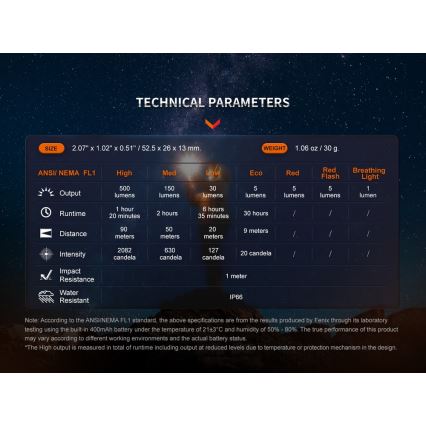 Fenix E03RV20BLU - LED pakraunamas žibintuvėlis LED/USB IP66 500 lm 30 h 400 mAh