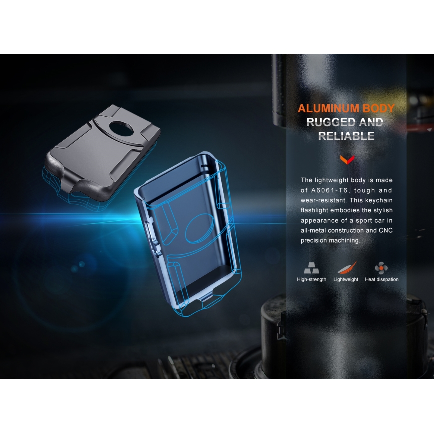 Fenix E03RV20GREY - LED pakraunamas žibintuvėlis LED/USB IP66 500 blizgus 30 h 400 mAh
