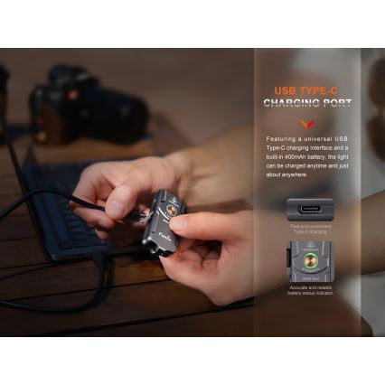Fenix E03RV20GREY - LED pakraunamas žibintuvėlis LED/USB IP66 500 blizgus 30 h 400 mAh