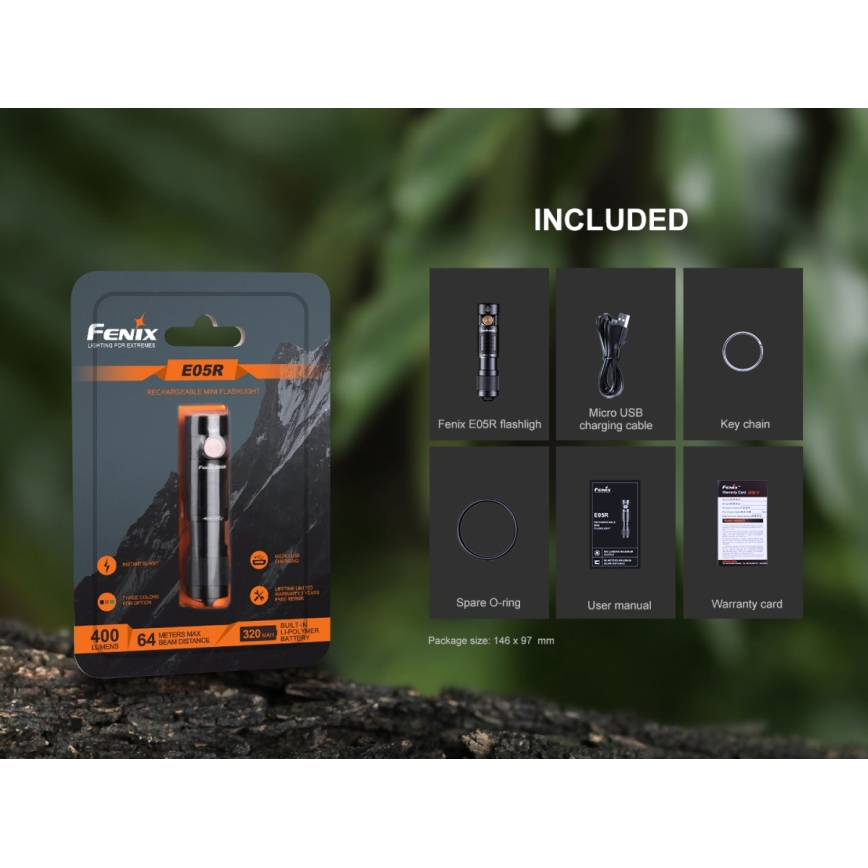 Fenix E05RBLC - LED Įkraunamas žibintuvėlis LED/USB IP68 400 lm 30 val