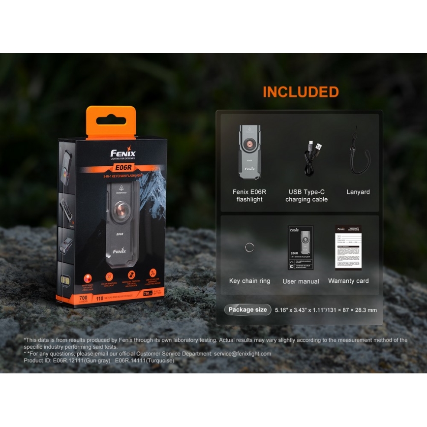 Fenix E06RGRY - LED Pritemdomas įkraunamas žibintuvėlis UV LED/USB IP66 700 blizgus 60 h pilka