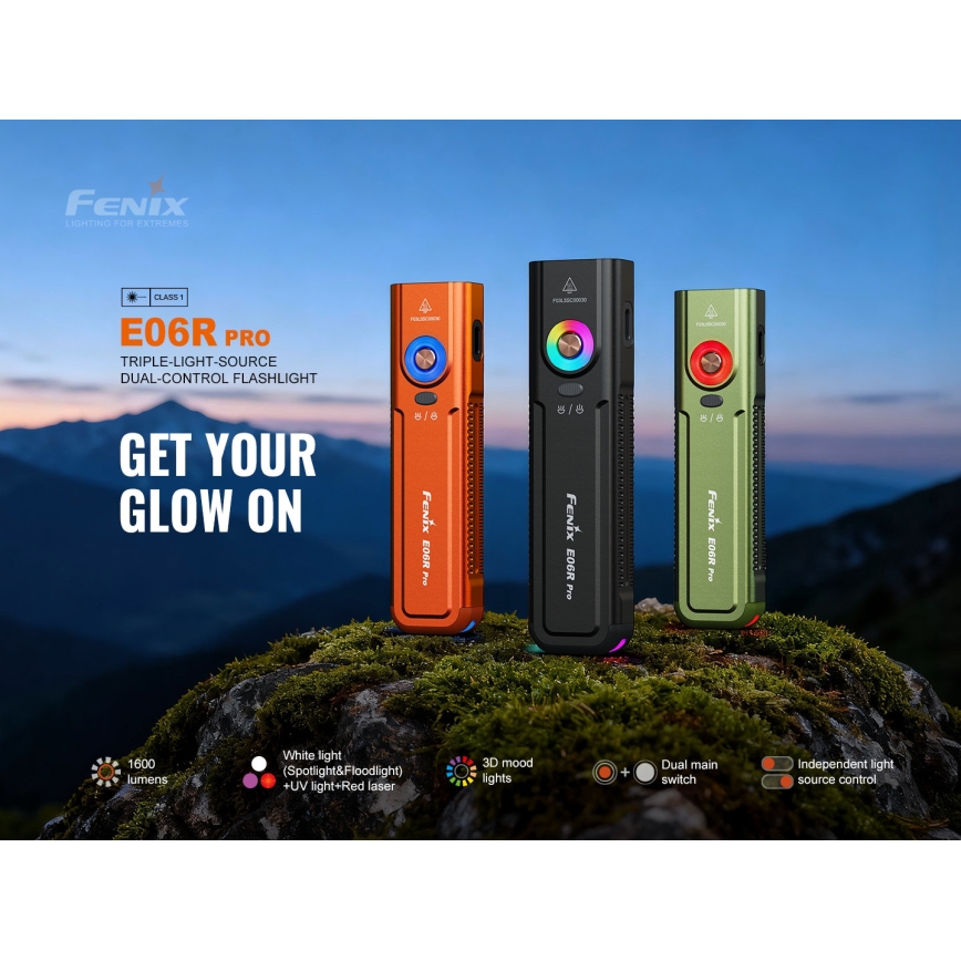 Fenix E06RPROEUBLC- reguliuojamo ryškumo įkraunamas LED žibintuvėlis LED/USB 1650 mAh IP66 1600 lm 111 h juodas