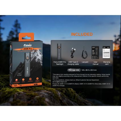 Fenix E06RPROEUBLC- reguliuojamo ryškumo įkraunamas LED žibintuvėlis LED/USB 1650 mAh IP66 1600 lm 111 h juodas