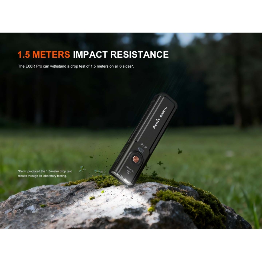 Fenix E06RPROEUBLC- reguliuojamo ryškumo įkraunamas LED žibintuvėlis LED/USB 1650 mAh IP66 1600 lm 111 h juodas