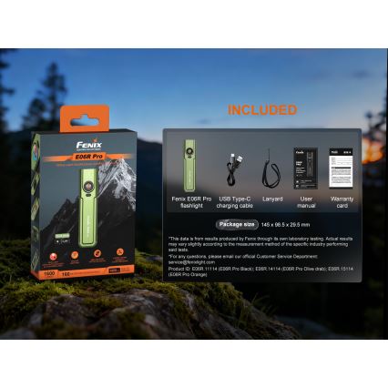 Fenix E06RPROEUOLI - reguliuojamo ryškumo įkraunamas LED žibintuvėlis LED/USB 1650 mAh IP66 1600 lm 111 val. žalias