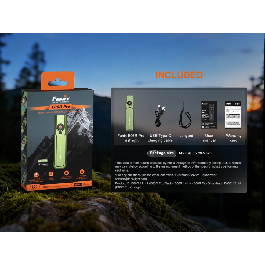 Fenix E06RPROEUOLI - reguliuojamo ryškumo įkraunamas LED žibintuvėlis LED/USB 1650 mAh IP66 1600 lm 111 val. žalias