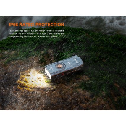 Fenix E06RTKS - LED Pritemdomas įkraunamas žibintuvėlis UV LED/USB IP66 700 lm 60 h 750 mAh turkis